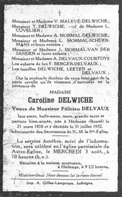 Caroline Delwiche, veuve de Félicien Delvaux